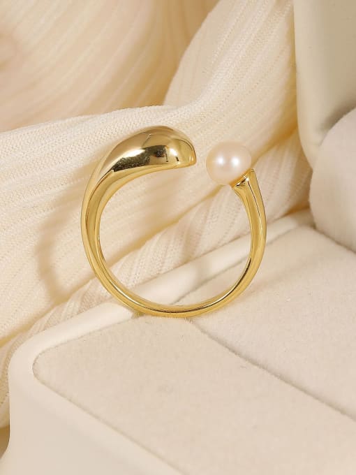 14k gold [ring] Brass Imitation Pearl Geometric Minimalist Band Ring